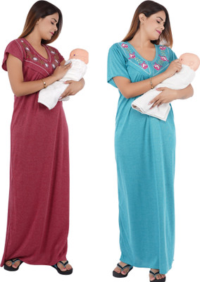 REN STAR Women Maternity/Nursing Nighty(Maroon, Green)