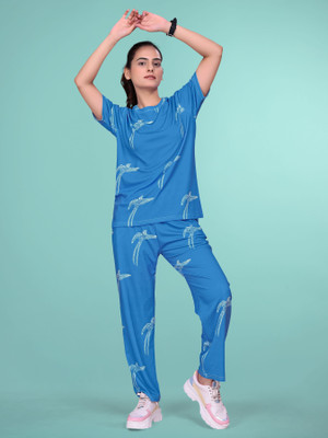 SAKARMAA Women Nightdress(Blue)
