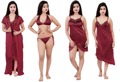Minha Women Nighty Set(Maroon)