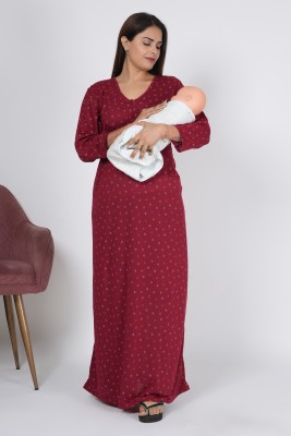 Asaaskm Women Maternity/Nursing Nighty(Maroon)