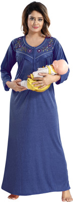 Gutthi Women Maternity/Nursing Nighty(Dark Blue)