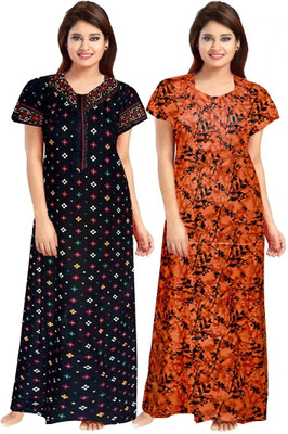 KL FASHION Women Nighty Set(Orange, Black)