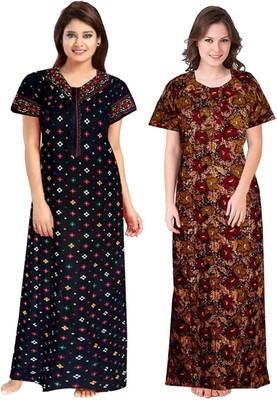 LA fashion Women Nighty(Black, Brown)
