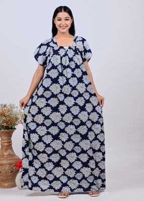 Homezilla Women Nighty(Blue, White)