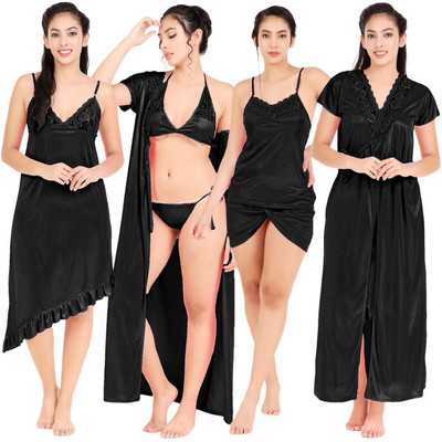mysie Women Nighty Set(Black)