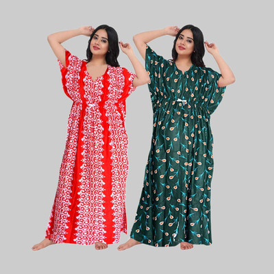 Homezilla Women Nighty(Red, Green)