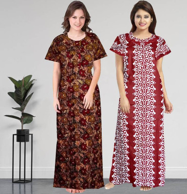Saicreation Women Nighty(Multicolor)
