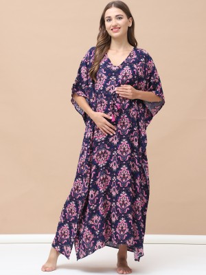 Secret Wish Women Maternity/Nursing Nighty(Dark Blue)