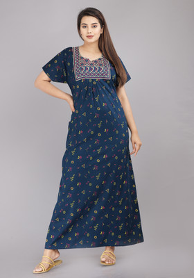 fashiongrape Women Nighty(Dark Blue)