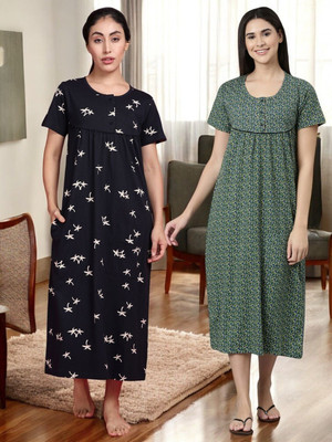 Kryptic Women Nightdress(Black, Dark Blue)