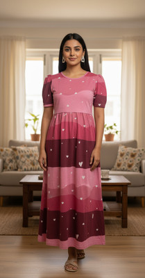 Juana Women Maternity/Nursing Nighty(Maroon, Pink)