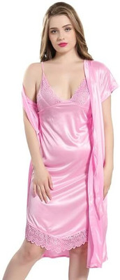 Lovie's Women Nighty with Robe(Pink)