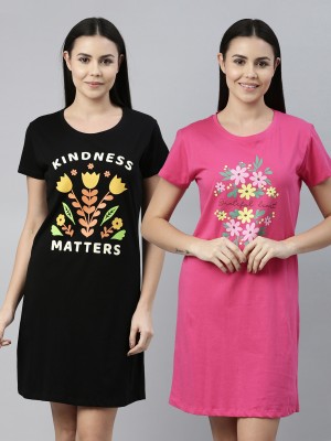 Curare Women Nightshirts(Black, Pink)