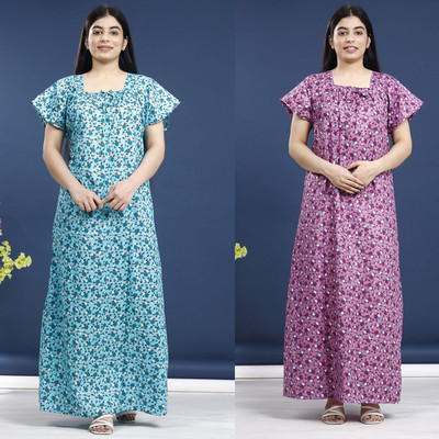 Savicreation Women Nighty(Blue)
