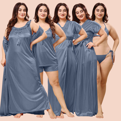 THUMKA Women Nighty with Robe(Grey)
