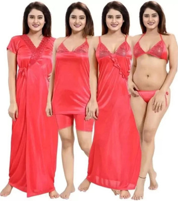 GLOUTO Women Robe and Lingerie Set(Pink)