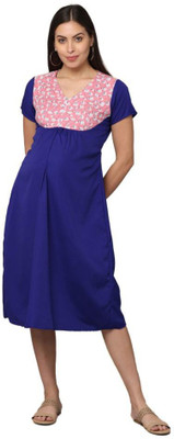 MORPH maternity Women Maternity/Nursing Nighty(Blue, Pink)