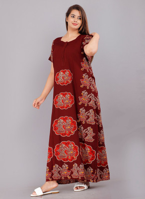 Homezilla Women Nighty(Maroon)