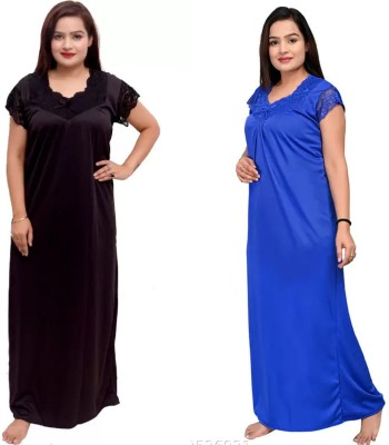 MACGROW Women Nighty(Black, Blue)