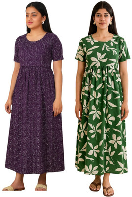 Juana Women Maternity/Nursing Nighty(Green, Purple)