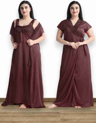 DIVYASTRI FASHION Women Nighty with Robe(Brown)