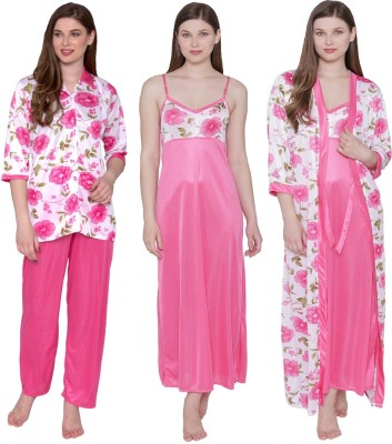 PHALIN Women Nighty Set(Pink)