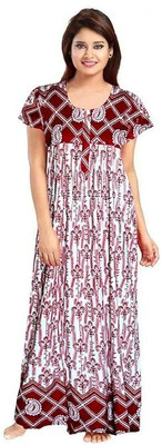 Bajrang Enterprises Women Nighty(Maroon, White)