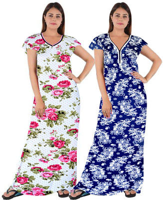 HOORAIN ENTERPRISES Women Nighty(Pink, Blue)