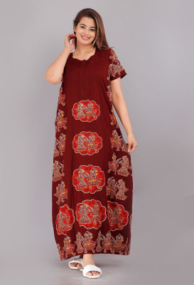SHREEJAA FASHION Women Nightdress(Maroon)