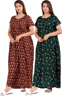 LA fashion Women Nighty(Brown, Green)
