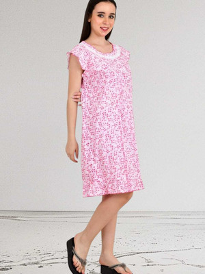 LDHSATI Women Nighty(Pink, White)