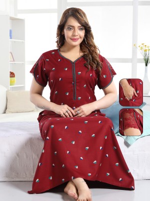 RADHEY ART Women Nighty(Maroon)