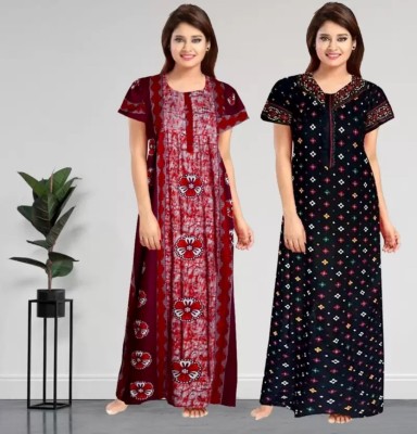 AakarShana Women Nighty Set(Red, Blue)