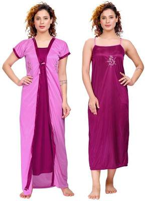 HouseOfCommon Women Nighty with Robe(Pink)