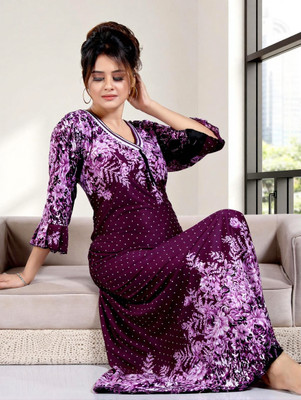 VELEZZA Women Nighty(Purple)