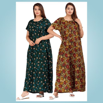 DreamBe Women Nighty(Brown, Green)