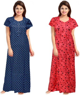 HANDICRAFT VASTRA Women Nighty(Blue, Red)