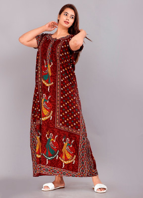 NITHARWAL Women Nighty(Maroon)