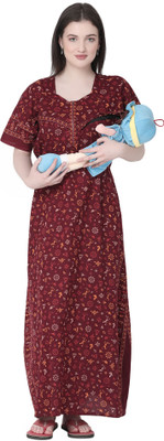Dreamom Women Maternity/Nursing Nighty(Maroon)