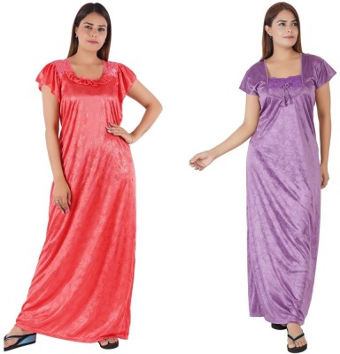 RILO Women Nighty Set(Purple, Red)