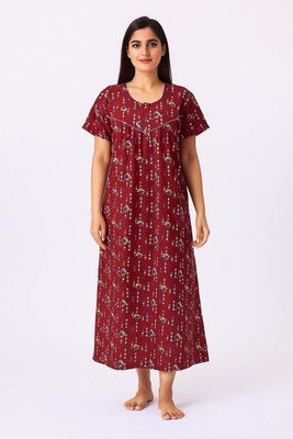 Maha Ganesh Textile Women Nighty(Maroon)