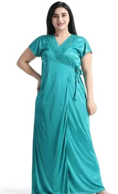 A K FASHION Women Nighty(Green)