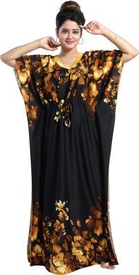 Taskin Women Nightdress(Yellow, Black)