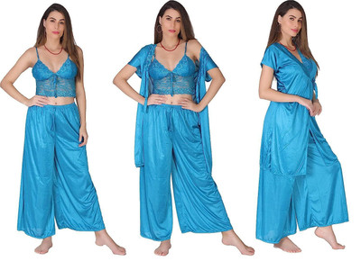 Vasucom Women Nighty with Robe(Blue)