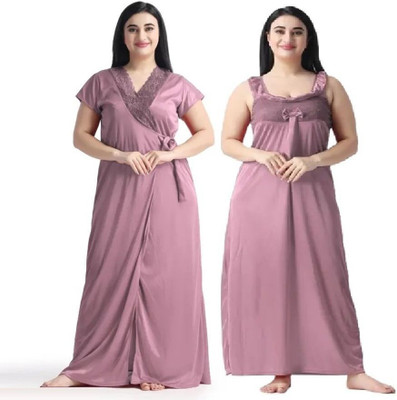 XPIOX Women Nighty Set(Pink)