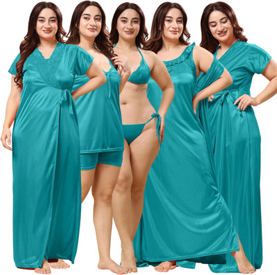 THUMKA Women Nighty with Robe(Blue)