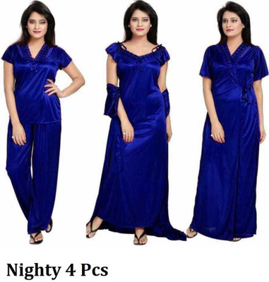 Amyence Women Nighty with Robe(Blue)