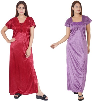 REN STAR Women Nighty Set(Red, Purple)