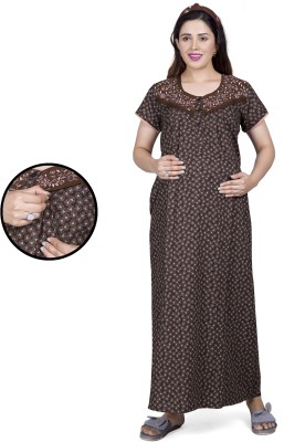 mamma's maternity Women Maternity/Nursing Nighty(Brown)