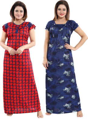 SHOPPING STATION Women Nighty Set(Dark Blue, Red, White)